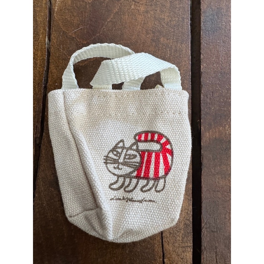 Lisa & Johanna Larson Mikey Cat Mini Canvas Tote Bag Coin Purse Cream Red
